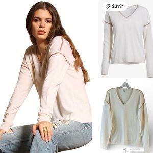 Minnie Rose 100% cashmere Whip Stitch v neck sweater
